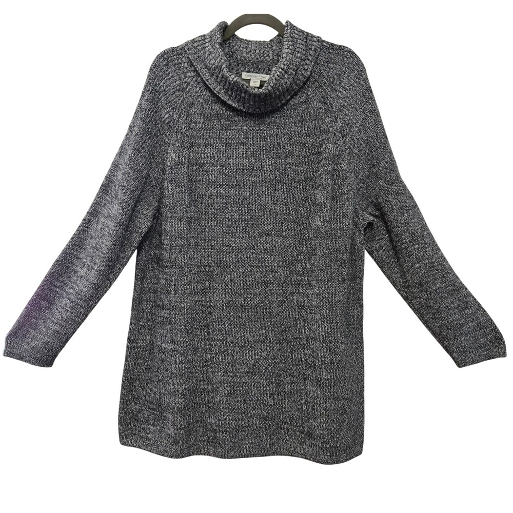 Coldwater Creek Cozy Chic Womens 2X Gray Marled Cotton Cowl Neck Raglan Sweater
